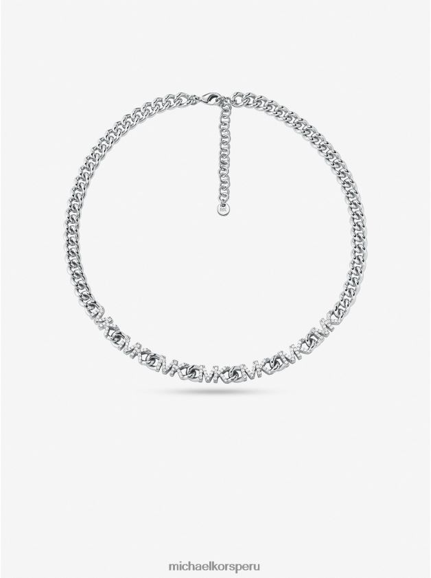 joyas educacion fisica Michael Kors mujer collar de cadena con logo pavé de latón chapado en platino plata 8FX48V2500