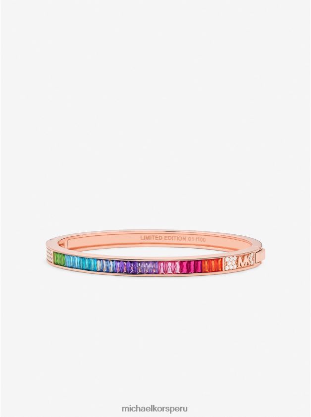 joyas educacion fisica Michael Kors mujer Brazalete Pride con logo pavé de arco iris chapado en oro rosa de 14k de edición limitada oro rosa 8FX48V2478