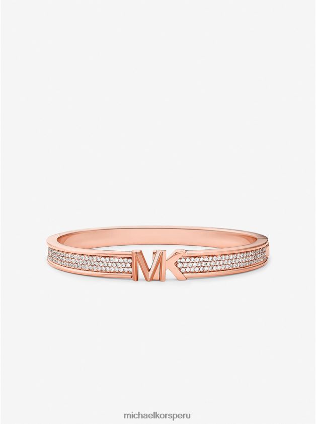 joyas educacion fisica Michael Kors mujer Brazalete con logo pavé de latón chapado en oro rosa de 14k oro rosa 8FX48V2475