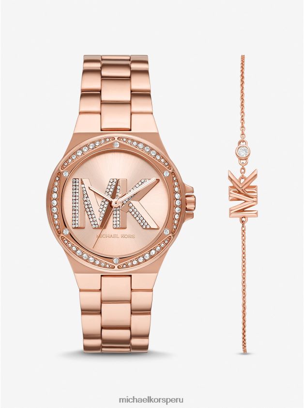 joyas educacion fisica Michael Kors mujer Conjunto de pulsera y reloj en tono dorado rosa con logo pave de Lennox oro rosa 8FX48V2463