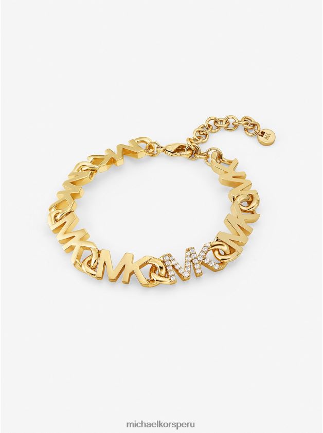 joyas educacion fisica Michael Kors mujer Pulsera de cadena con logo pavé de latón chapado en oro de 14k oro 8FX48V2457
