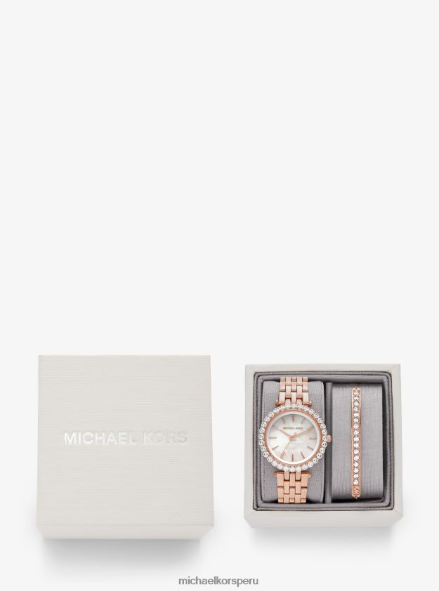joyas educacion fisica Michael Kors mujer Set de regalo con reloj y pulsera en tono dorado rosa Mini Darci Pave oro rosa 8FX48V2466