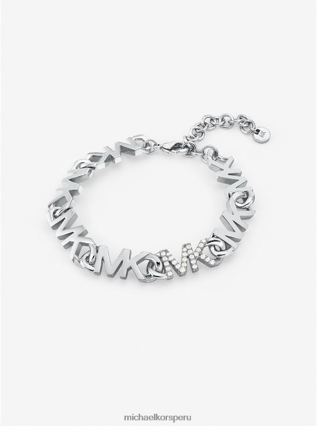 joyas educacion fisica Michael Kors mujer pulsera de cadena con logo pavé de latón chapado en platino plata 8FX48V2456