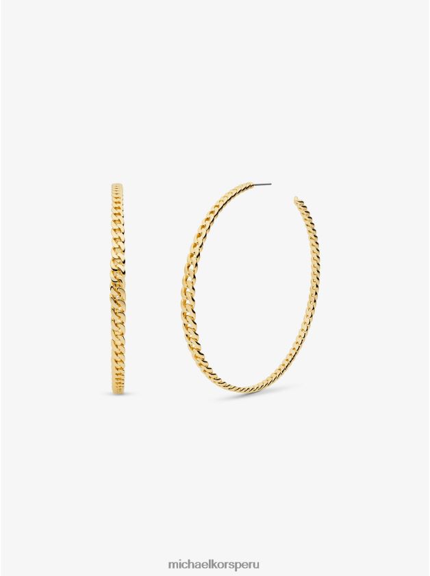 joyas educacion fisica Michael Kors mujer Aretes tipo argolla con eslabones curvos de latón chapado en oro de 14k oro 8FX48V2524