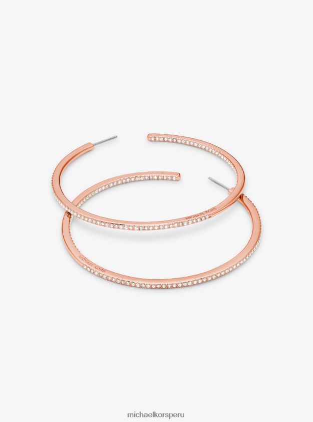 joyas educacion fisica Michael Kors mujer Aretes tipo argolla de latón chapado en oro rosa de 14k con pavé oro rosa 8FX48V2521