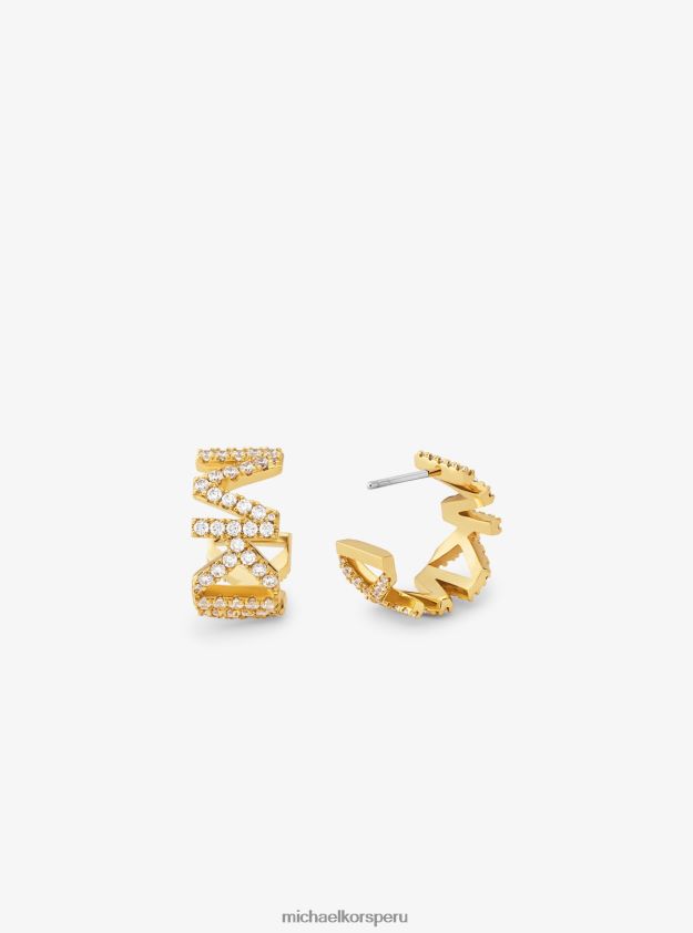 joyas educacion fisica Michael Kors mujer Aretes tipo argolla pequeños con logo pavé de latón chapado en oro de 14k oro 8FX48V2540