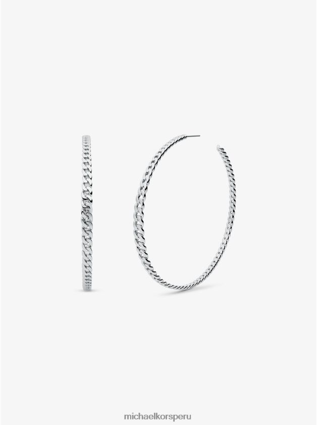 joyas educacion fisica Michael Kors mujer aretes de aro con eslabones curvos de latón plateado plata 8FX48V2525
