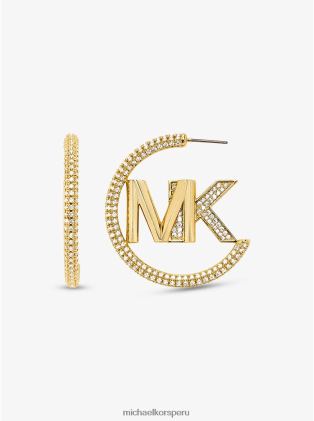 joyas educacion fisica Michael Kors mujer aretes de aro de latón chapado en metales preciosos con logo pavé oro 8FX48V2535