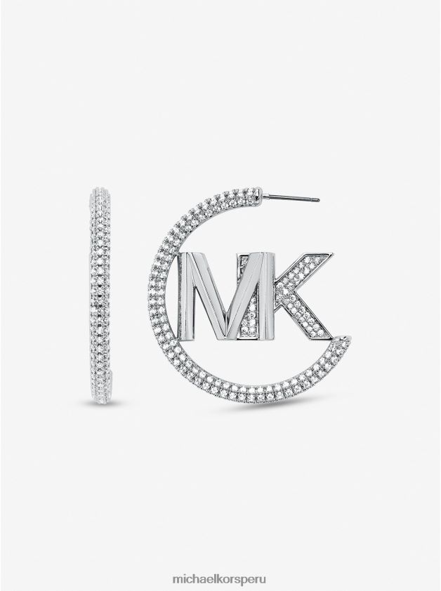 joyas educacion fisica Michael Kors mujer aretes de aro de latón chapado en metales preciosos con logo pavé plata 8FX48V2534