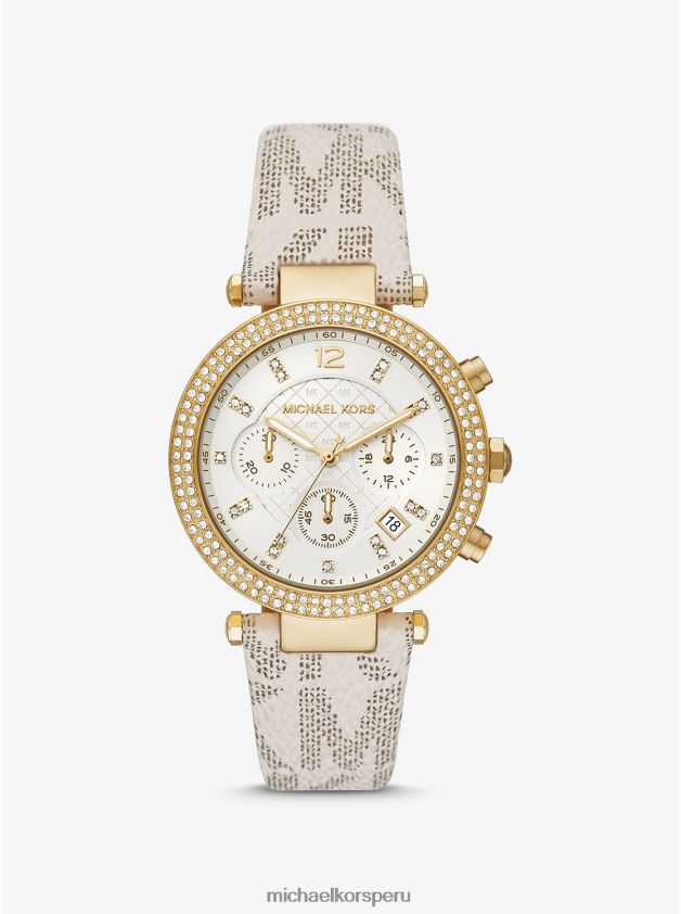 accesorios educacion fisica Michael Kors mujer Reloj Parker extragrande en tono dorado y con logo. vainilla 8FX48V2429