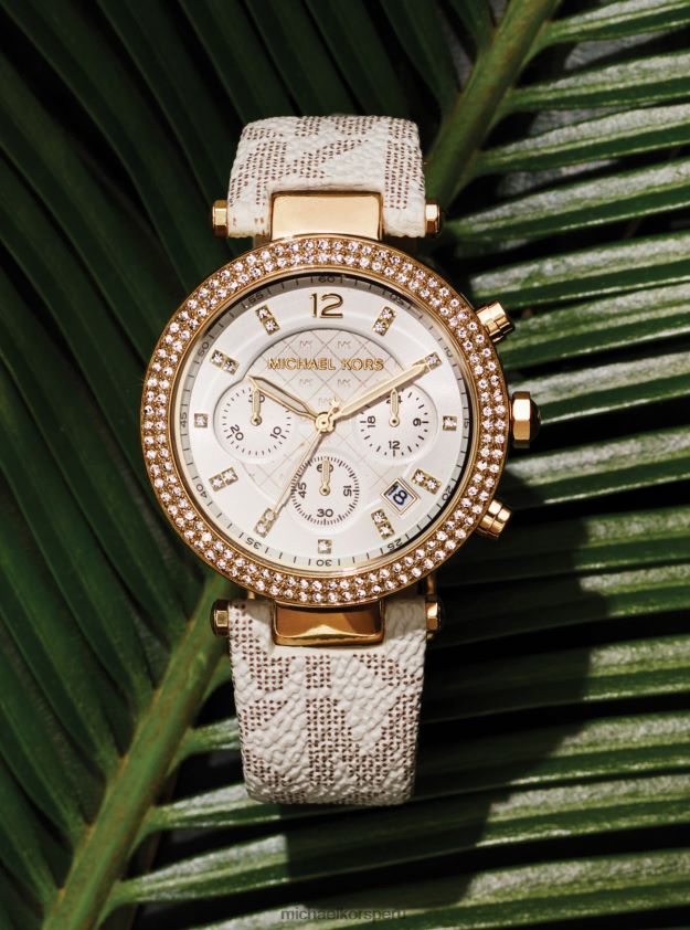 accesorios educacion fisica Michael Kors mujer Reloj Parker extragrande en tono dorado y con logo. vainilla 8FX48V2429