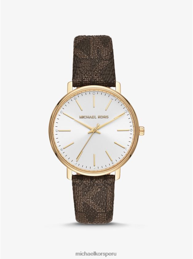 accesorios educacion fisica Michael Kors mujer logotipo de pyper y reloj en tono dorado marrón 8FX48V2398