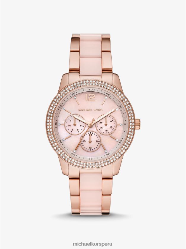 accesorios educacion fisica Michael Kors mujer Reloj Tibby extragrande de acetato en tono dorado rosa con pavé oro rosa 8FX48V2388