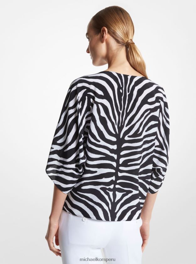 ropa educacion fisica Michael Kors mujer Colección Nikki blusa de crepé de China de seda con cebra negro/blanco óptico 8FX48V3583