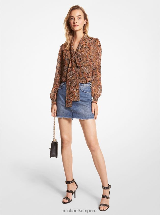 ropa educacion fisica Michael Kors mujer blusa de cachemira y georgette con lazo en el cuello tierra de siena 8FX48V452