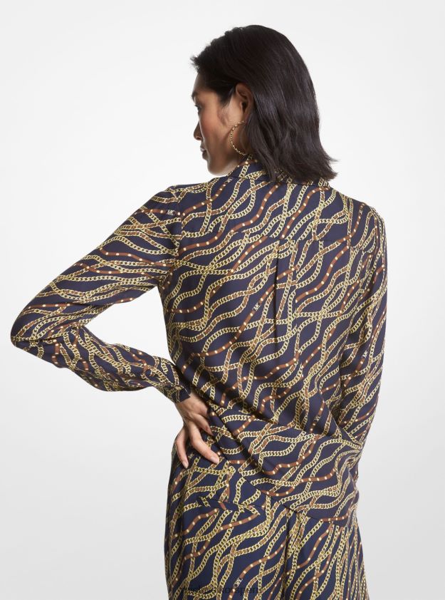 ropa educacion fisica Michael Kors mujer blusa de georgette con estampado de estado azul medianoche 8FX48V369