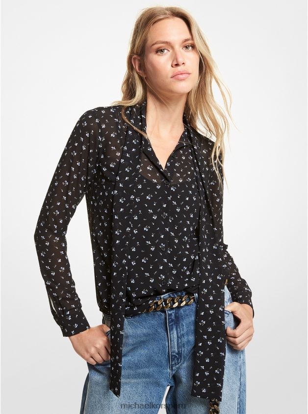 ropa educacion fisica Michael Kors mujer blusa de georgette floral con lazo en el cuello cambray 8FX48V463