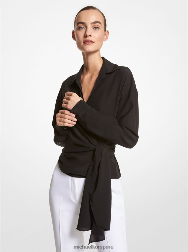 ropa educacion fisica Michael Kors mujer Camisa cruzada de crepé de China de seda de la colección negro 8FX48V3411