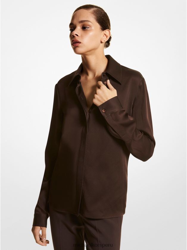 ropa educacion fisica Michael Kors mujer camisa charmeuse de satén de la colección hansen chocolate 8FX48V3622