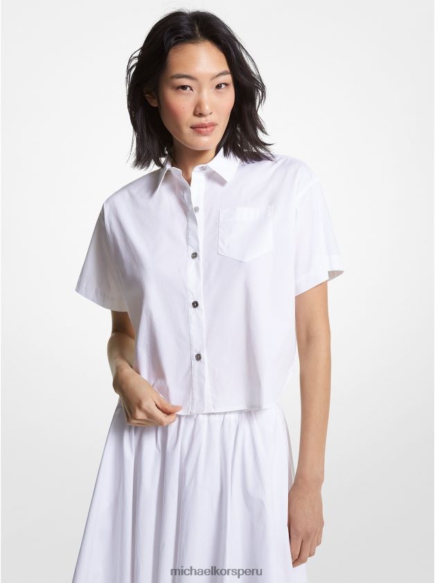 ropa educacion fisica Michael Kors mujer camisa corta de popelín de algodón orgánico elástico blanco 8FX48V378