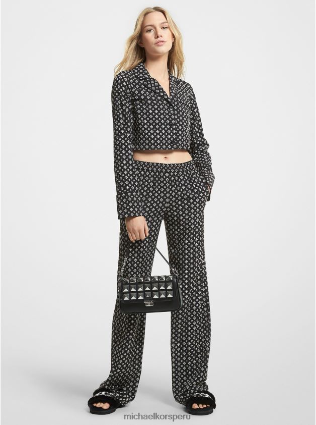 ropa educacion fisica Michael Kors mujer camisa de pijama corta de crepé triturado con medallones y tachuelas níquel 8FX48V476