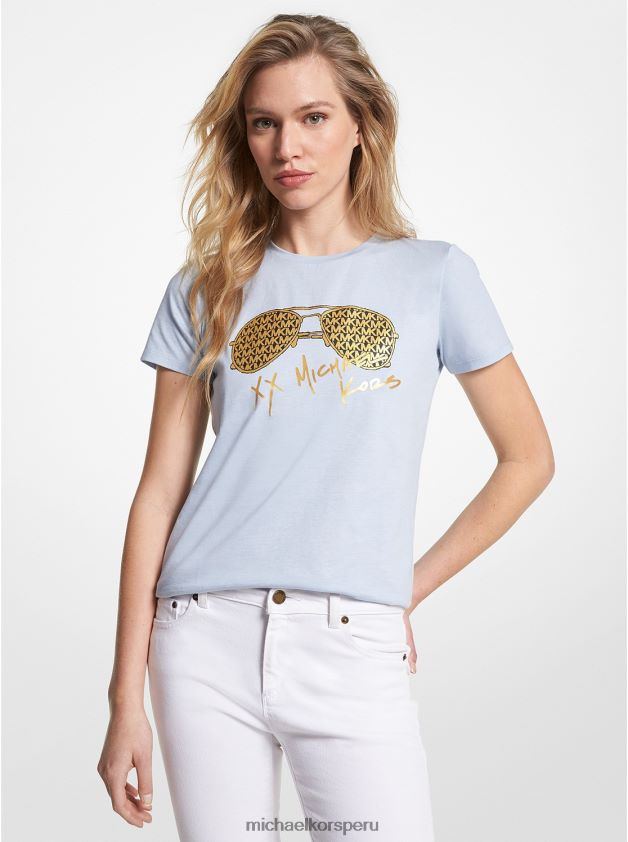ropa educacion fisica Michael Kors mujer Camiseta de algodón orgánico con estampado de aviador y logo metalizado cambray 8FX48V409