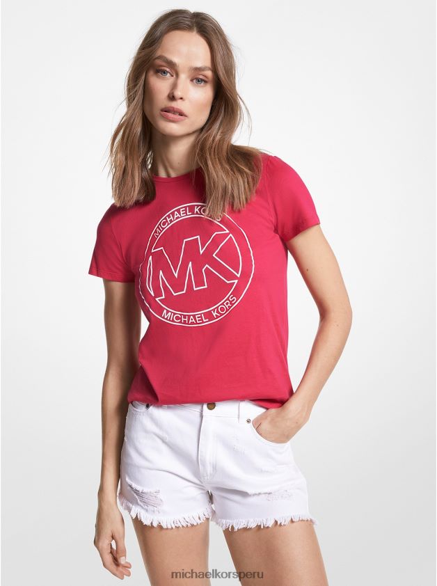 ropa educacion fisica Michael Kors mujer camiseta con logo estampado rosa carmín 8FX48V380