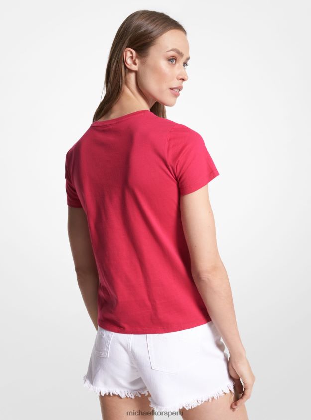 ropa educacion fisica Michael Kors mujer camiseta con logo estampado rosa carmín 8FX48V380
