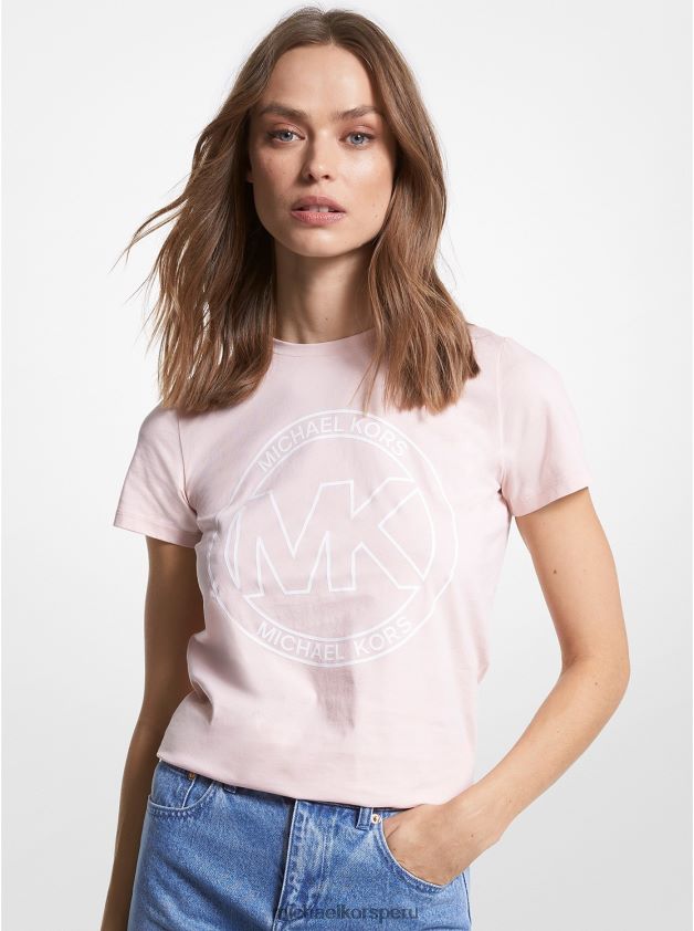 ropa educacion fisica Michael Kors mujer camiseta con logo estampado rubor en polvo 8FX48V384