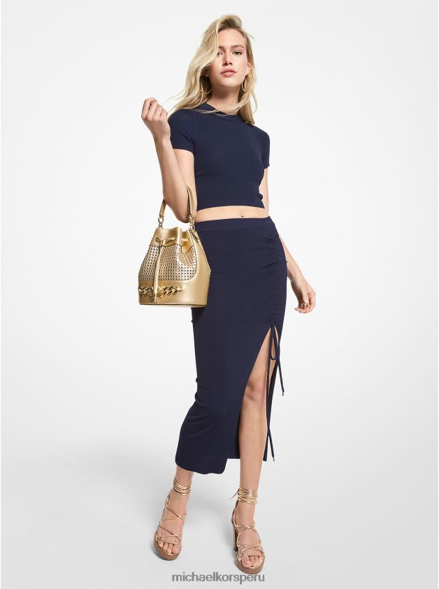 ropa educacion fisica Michael Kors mujer camiseta corta de viscosa elástica acanalada azul medianoche 8FX48V483