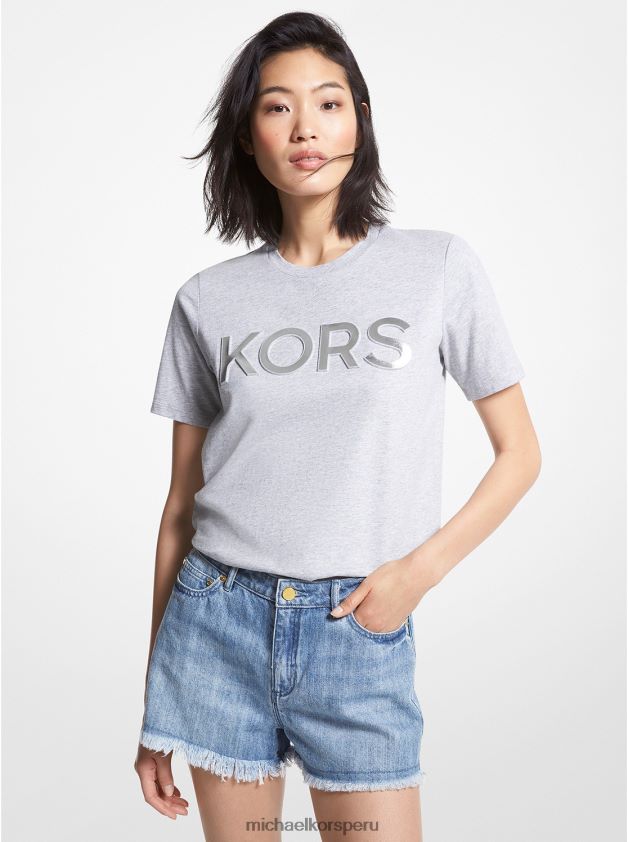 ropa educacion fisica Michael Kors mujer camiseta de algodón orgánico con logo Perla gris 8FX48V395