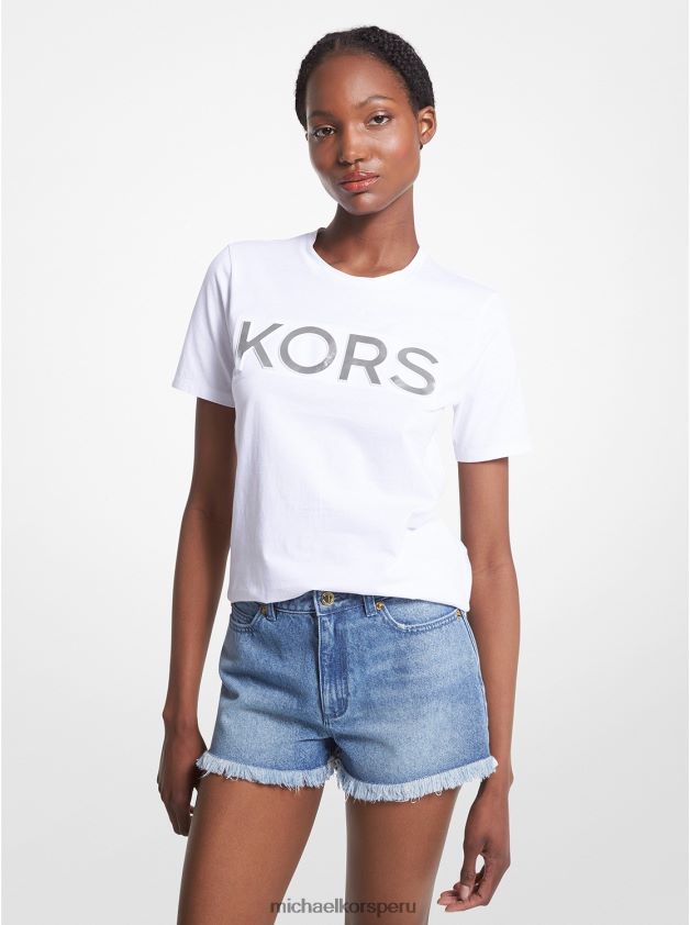 ropa educacion fisica Michael Kors mujer camiseta de algodón orgánico con logo blanco 8FX48V394