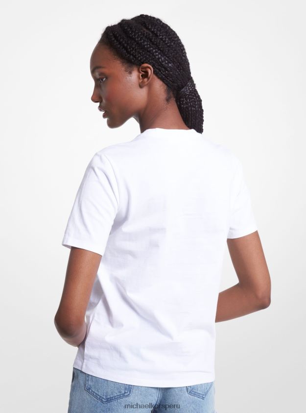 ropa educacion fisica Michael Kors mujer camiseta de algodón orgánico con logo blanco 8FX48V394