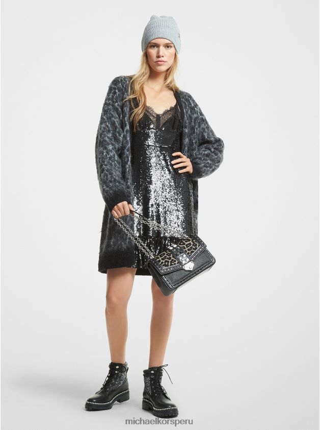 ropa educacion fisica Michael Kors mujer cárdigan cepillado de leopardo en jacquard brezo perla 8FX48V474