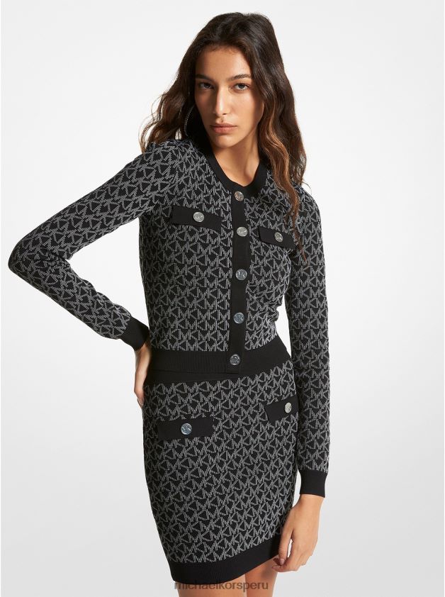 ropa educacion fisica Michael Kors mujer cárdigan con logo en jacquard blanco negro 8FX48V420