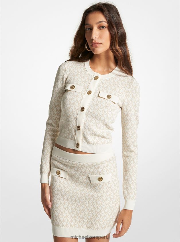 ropa educacion fisica Michael Kors mujer cárdigan con logo en jacquard hueso 8FX48V418