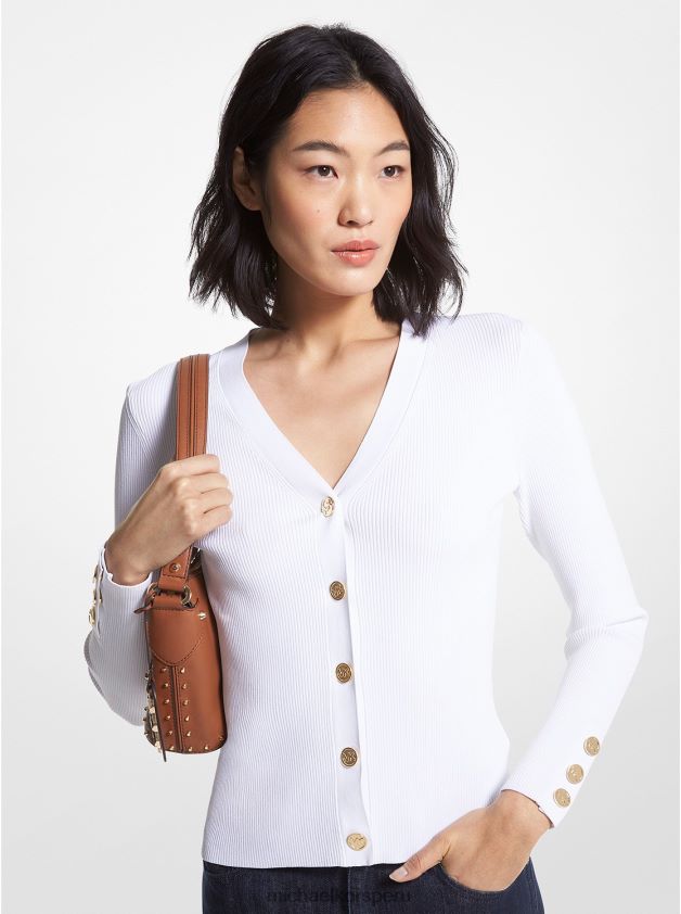 ropa educacion fisica Michael Kors mujer cárdigan de punto elástico de canalé blanco 8FX48V400
