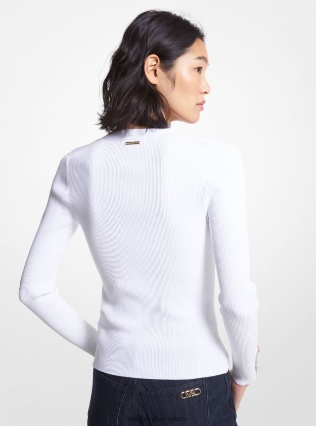 ropa educacion fisica Michael Kors mujer cárdigan de punto elástico de canalé blanco 8FX48V400