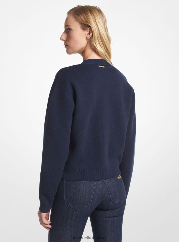 ropa educacion fisica Michael Kors mujer cárdigan en mezcla de lana azul medianoche 8FX48V392