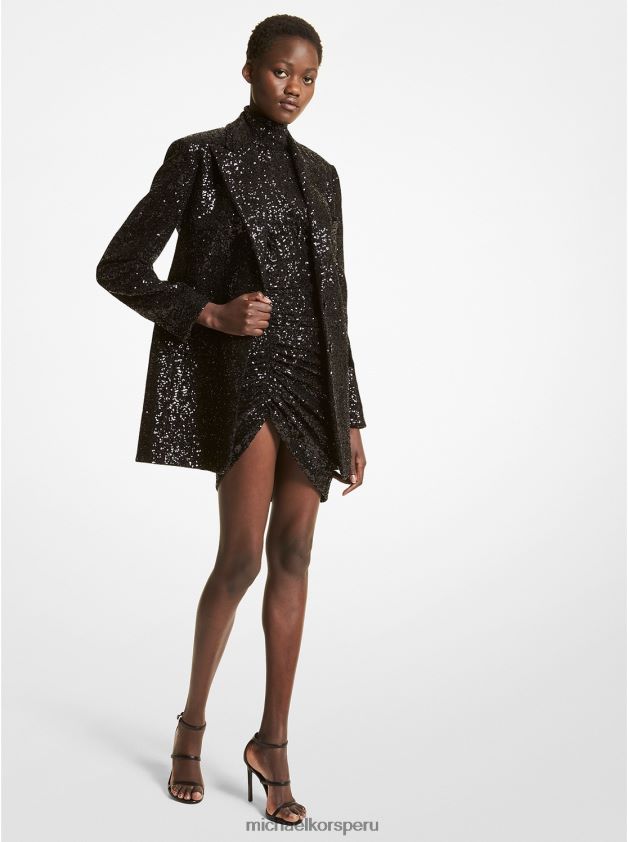 ropa educacion fisica Michael Kors mujer blazer boyfriend de doble crepé sable con lentejuelas y lentejuelas de la colección negro 8FX48V3610