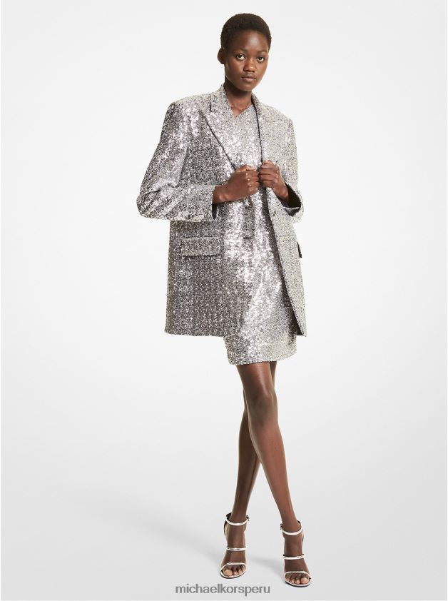 ropa educacion fisica Michael Kors mujer blazer boyfriend de doble crepé sable con lentejuelas y lentejuelas de la colección plata 8FX48V3608