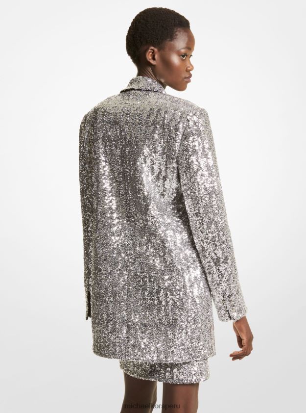ropa educacion fisica Michael Kors mujer blazer boyfriend de doble crepé sable con lentejuelas y lentejuelas de la colección plata 8FX48V3608