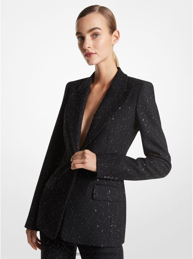 ropa educacion fisica Michael Kors mujer colección georgina blazer de lana elástica con lentejuelas negro/plata 8FX48V3407