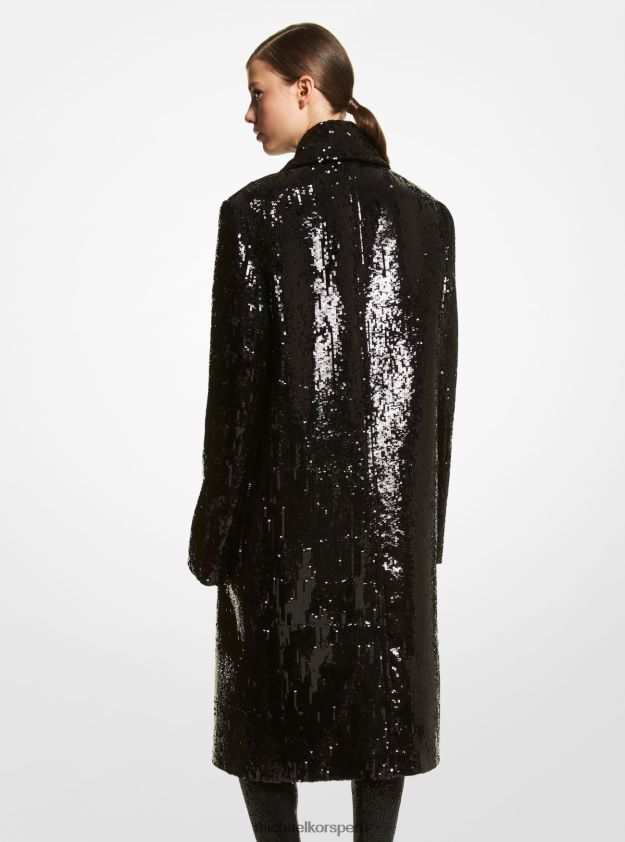 ropa educacion fisica Michael Kors mujer abrigo chesterfield de lana con bordado de lentejuelas negro 8FX48V3587