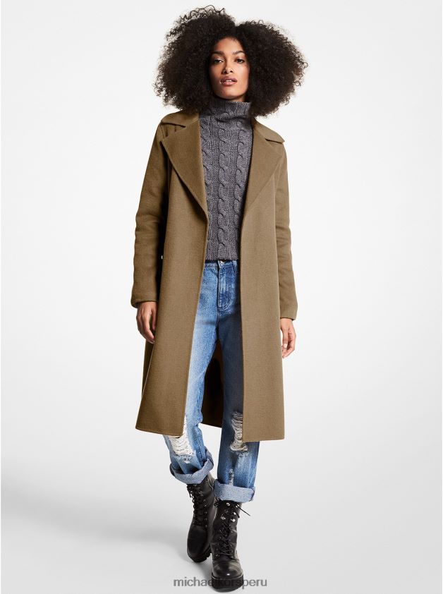 ropa educacion fisica Michael Kors mujer abrigo cruzado en mezcla de lana combinación de oliva 8FX48V262