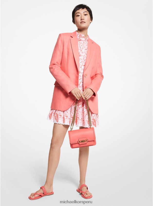 ropa educacion fisica Michael Kors mujer blazer boyfriend de lino lavado coral flamenco 8FX48V324