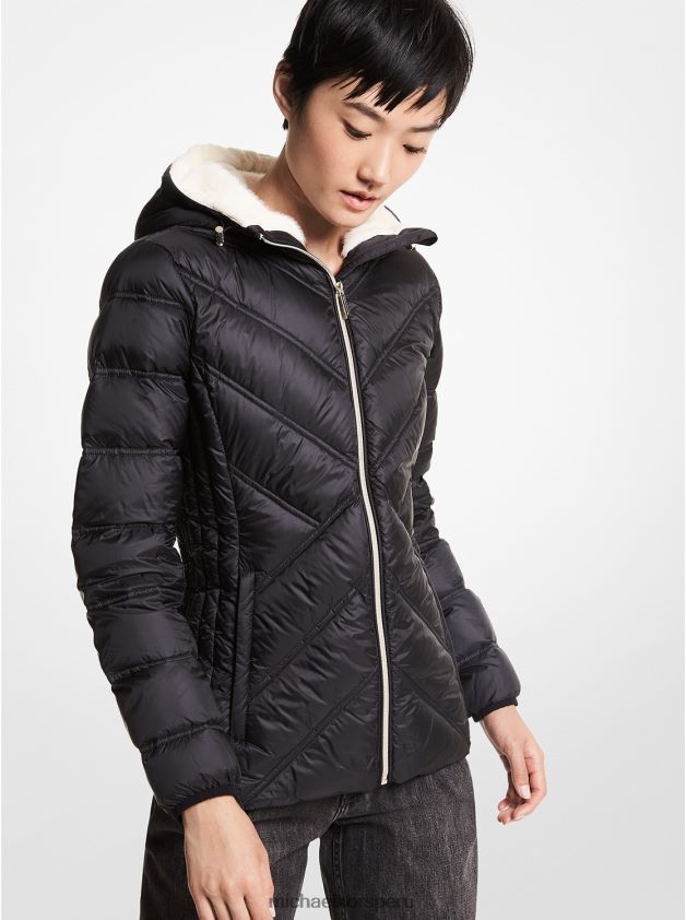 ropa educacion fisica Michael Kors mujer chaqueta acolchada plegable de nailon con forro de piel sintética negro 8FX48V350