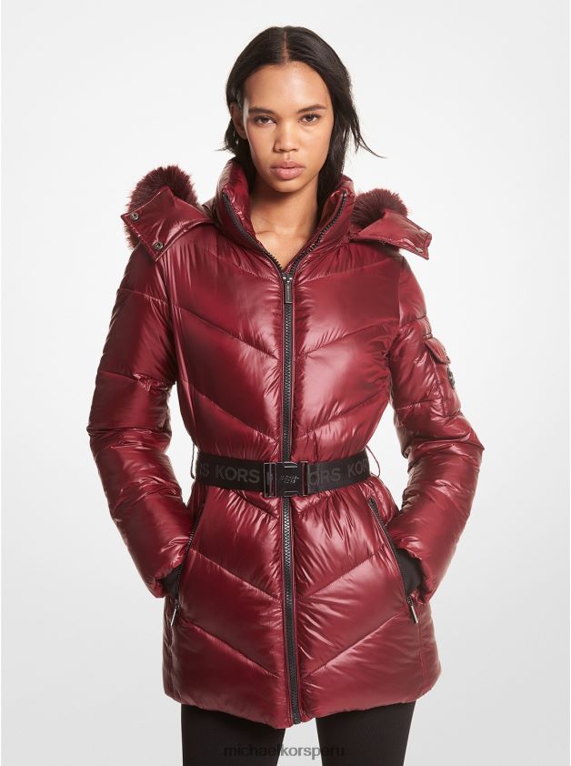 ropa educacion fisica Michael Kors mujer chaqueta cire acolchada con ribete de piel sintética merlot 8FX48V258