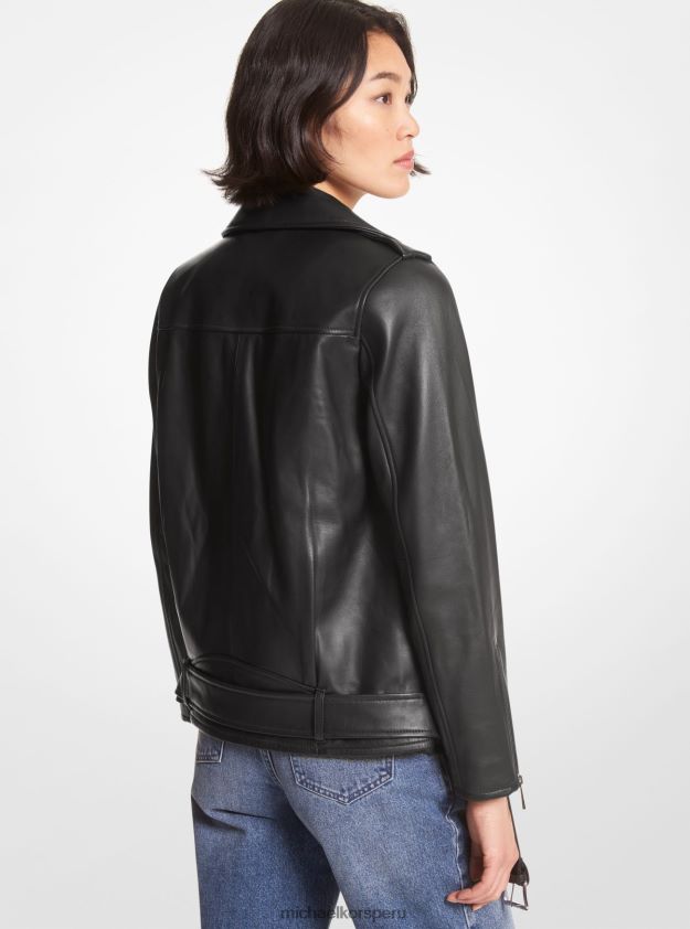 ropa educacion fisica Michael Kors mujer chaqueta motera de cuero con cinturón negro 8FX48V219