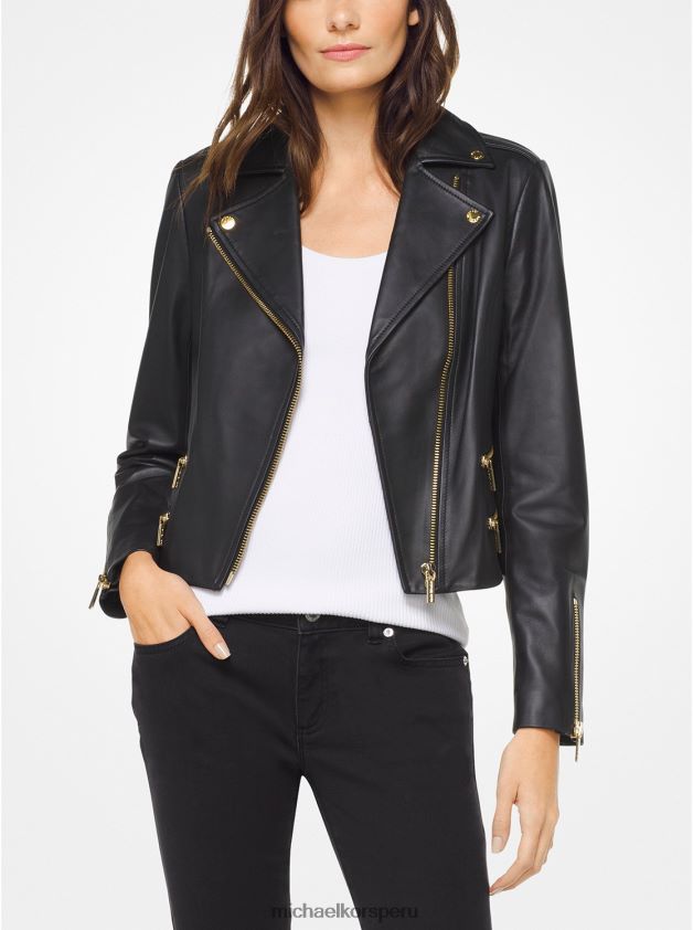 ropa educacion fisica Michael Kors mujer chaqueta motera de cuero negro 8FX48V343